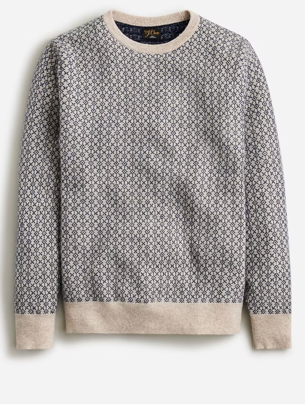 J.Crew Men’s 100% Cashmere Jacquard Crewneck Sweater Tan and Brown Medium